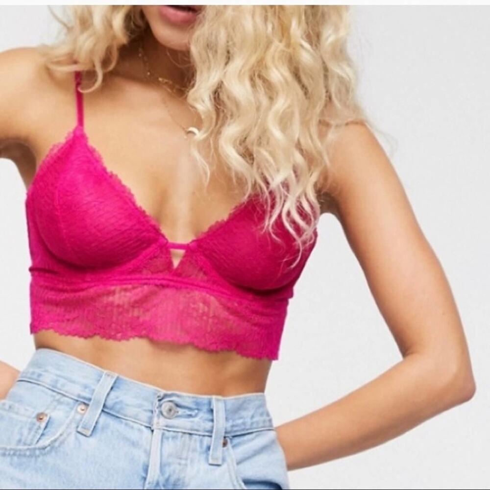 Free People Sexy Lace Alyssa Longline Underwire‎ Bra Fuschia Fantastic Lace XS
